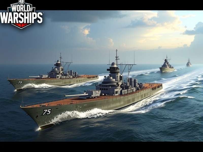 World of Warships मोबाइल गेम में नौसेना युद्ध का दृश्य