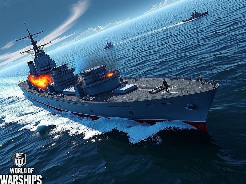 World of Warships मोबाइल गेम में युद्ध का दृश्य