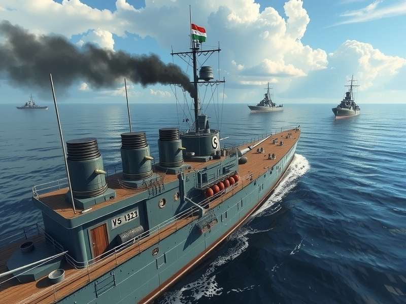 World of Warships Hill पर एक जंगी जहाजों की लड़ाई का दृश्य