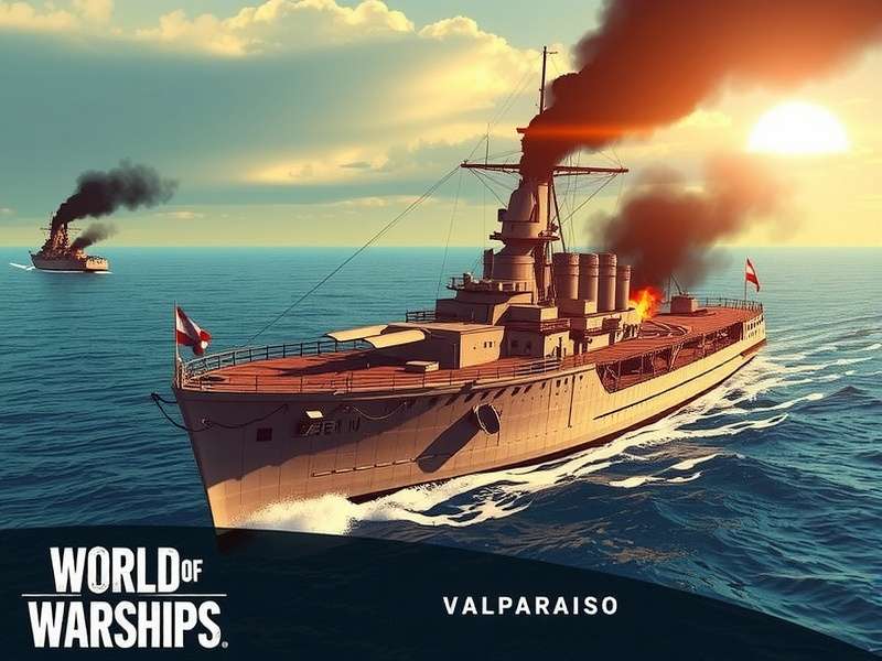 World of Warships Valparaiso मैप का दृश्य, जहाज़ों के साथ समुद्री लड़ाई