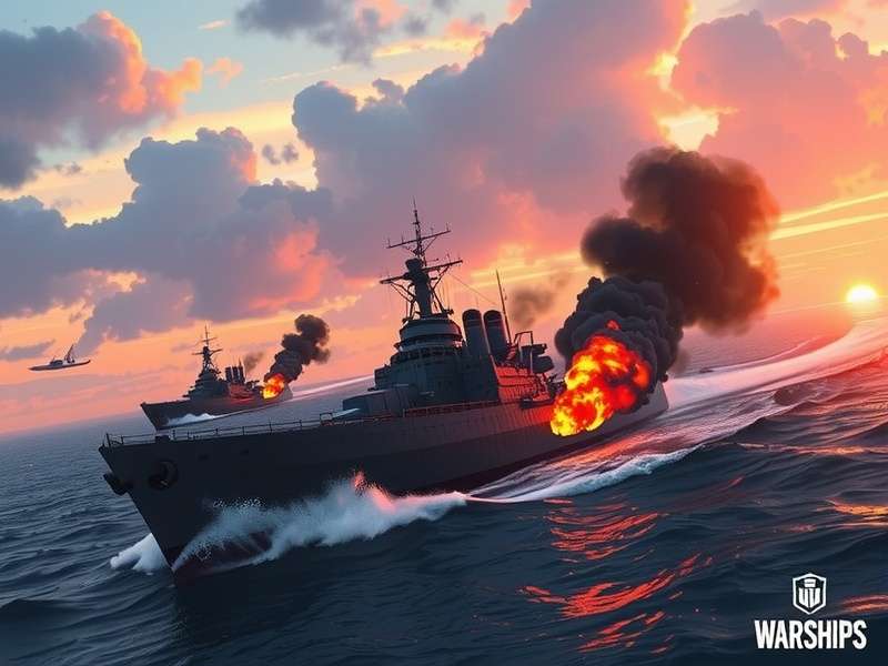 World of Warships Hawkins क्रूजर एक लड़ाई में कार्रवाई करते हुए