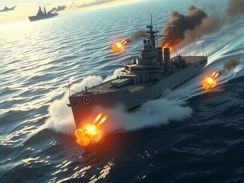Intense naval battle between warships in World of Warships