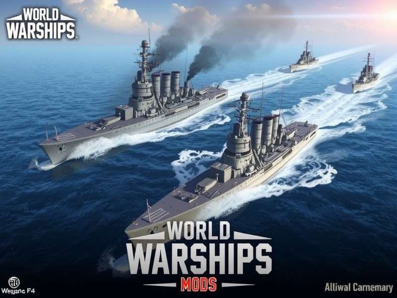 World of Warships ModStation interface showing various mods like crosshairs and ship skins