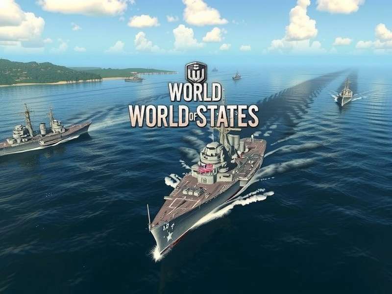 World of Warships United States Navy fleet at sea, featuring battleships and cruisers under a dramatic sky