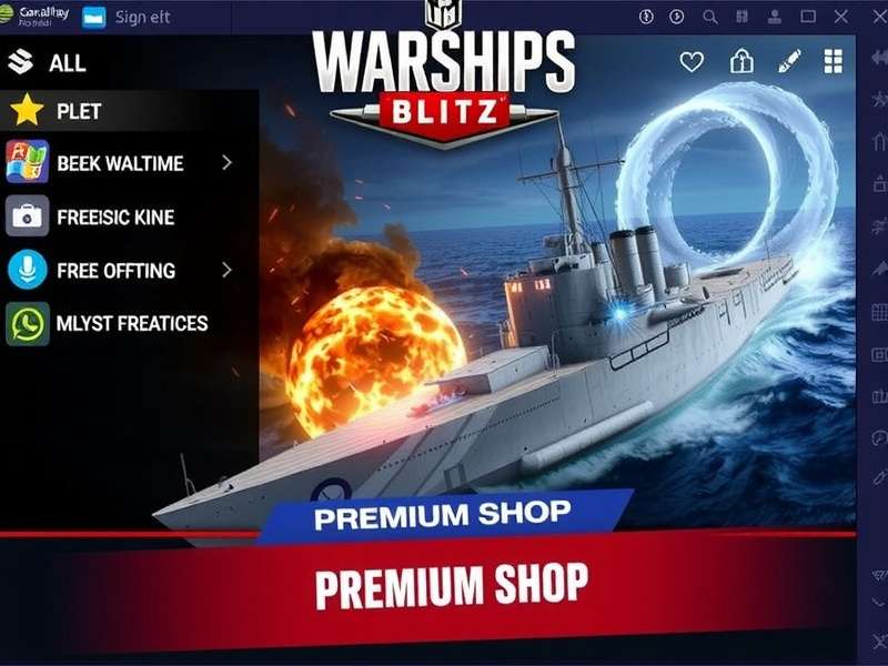 World Of Warships Blitz Premium Shop – warships battling at sea with premium shop overlay
