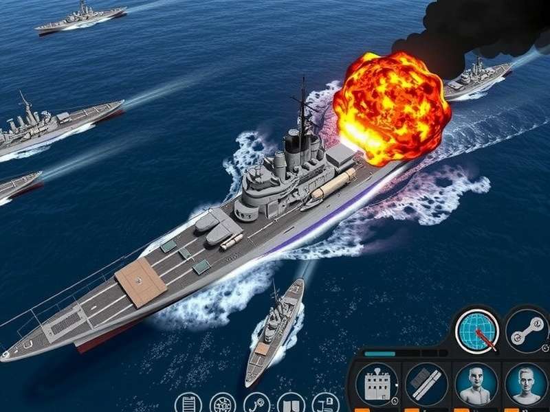 World of Warships fleet sailing in formation during an intense Operations battle