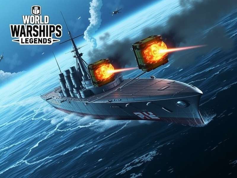 World of Warships Legends battleship firing in full salvo at sunset